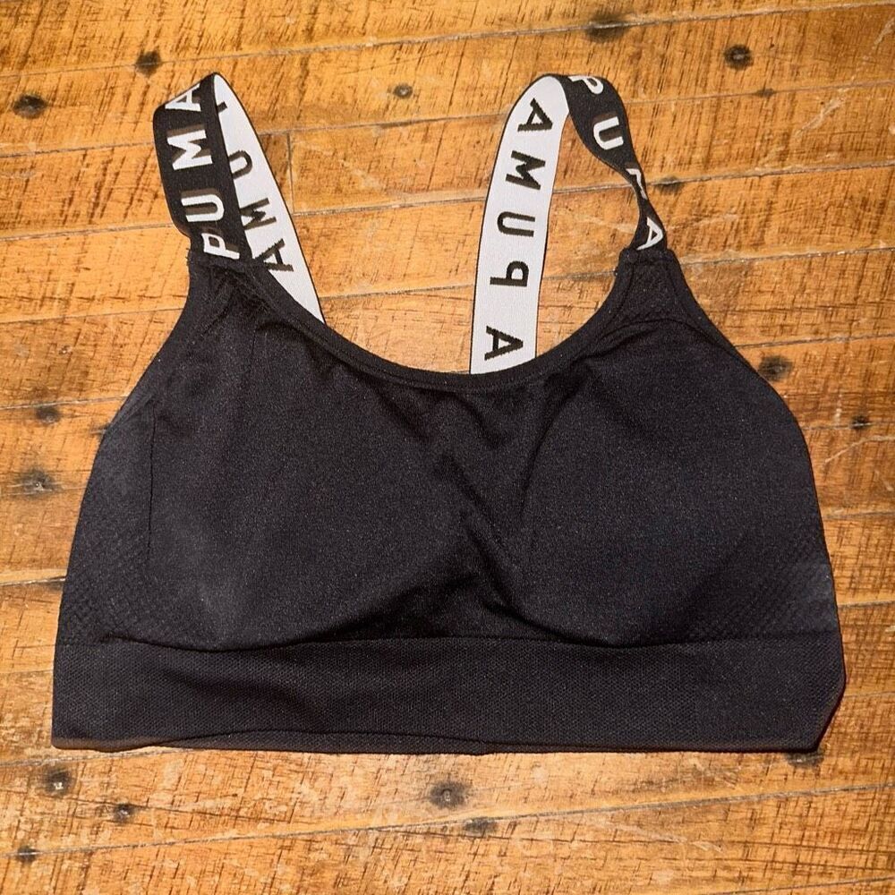 Puma monochrome black & white strappy S sports bra